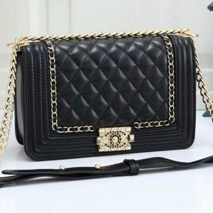 CC Classic Black quilted leather & gold, jeweled fashion bag, crossbody, purse